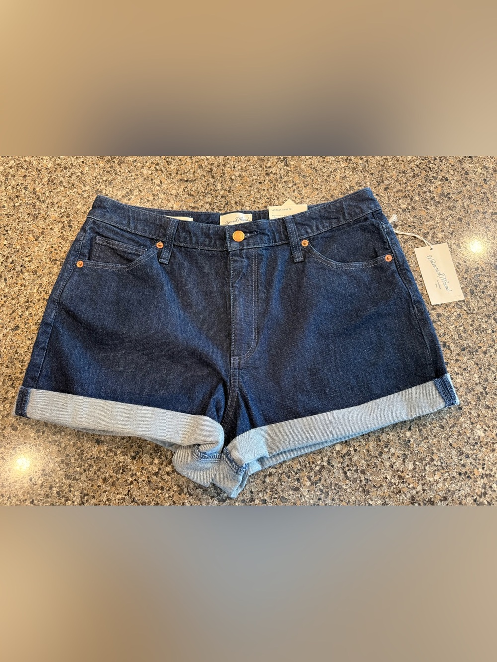 NWT Vintage Stretch Dark Blue Denim Roll-Cuff Women’s Shorts Size 12